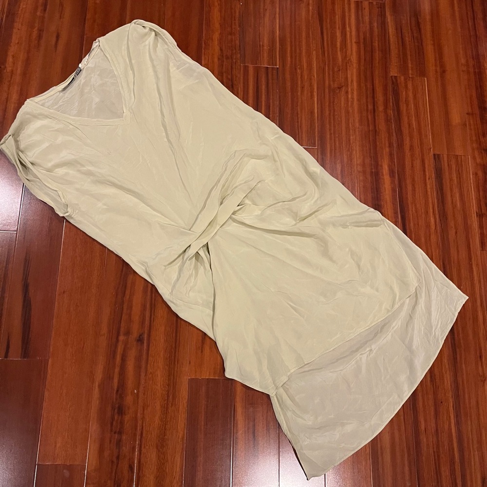ALLSAINTS Silk Dress Midi Sleeveless Light Green Twist Front V Neck Size US 6